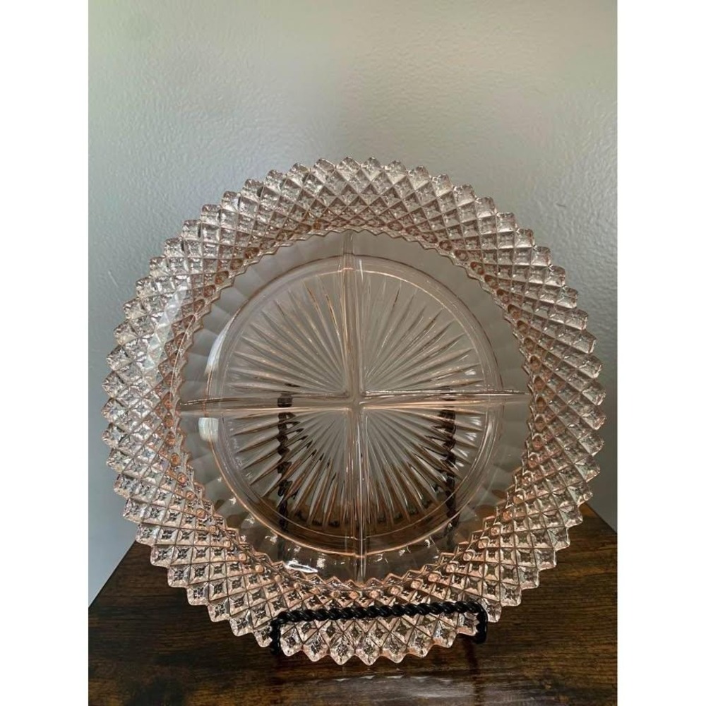Anchor Hocking pink depression glass 4-section‎ divided relish dish